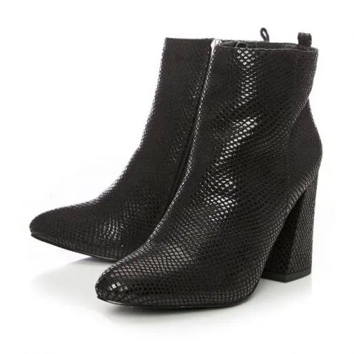 Delfie Black Snake Print Women Moda In Pelle Ankle Boots