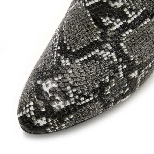 Delfie Monochrome Snake Print Women Moda In Pelle Ankle Boots