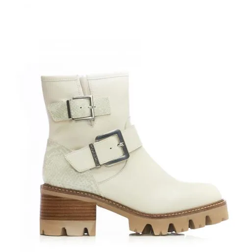Delihla Cream Leather Women Moda In Pelle Ankle Boots