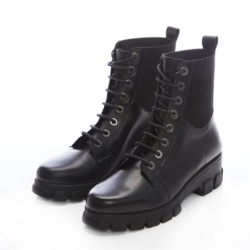 Demmie Black Leather Women Moda In Pelle Ankle Boots