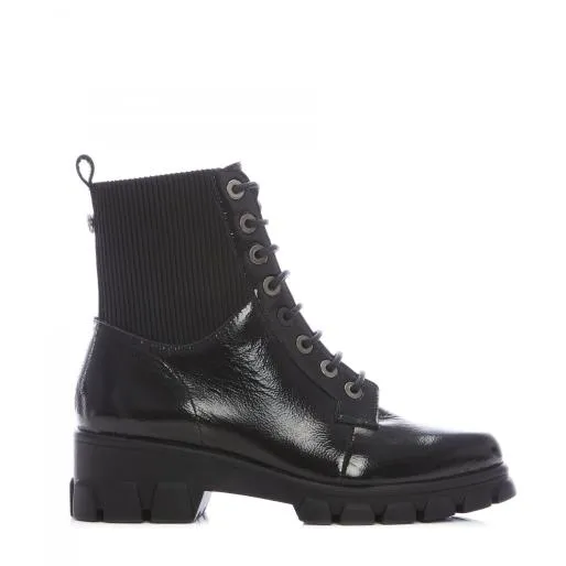 Demmie Black Patent Leather Women Moda In Pelle Ankle Boots
