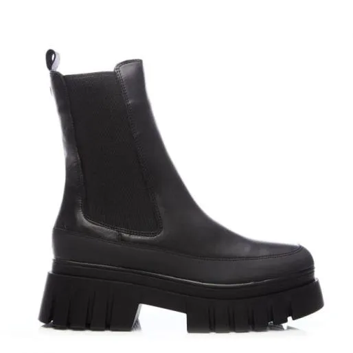 Diiva Black Leather Women Moda In Pelle Ankle Boots