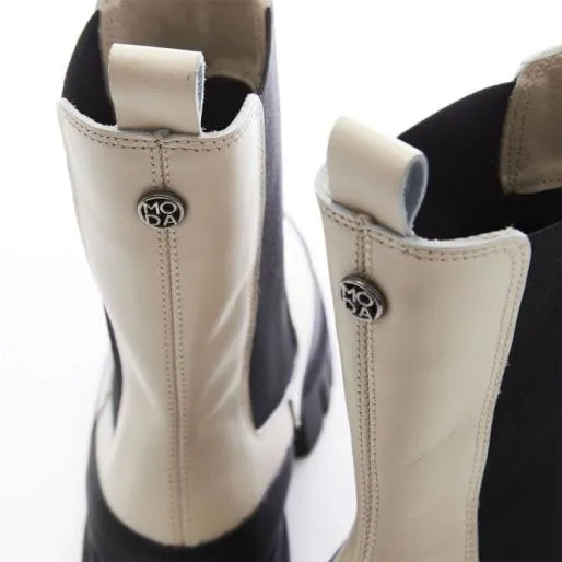 Diiva White Leather Women Moda In Pelle Ankle Boots