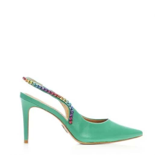Divah Green Leather Women Moda In Pelle Mid Heel Shoes