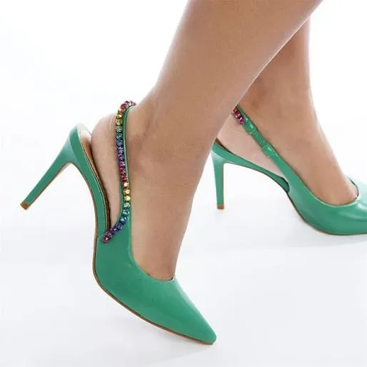 Divah Green Leather Women Moda In Pelle Mid Heel Shoes Divah Green Leather Women Moda In Pelle Mid Heel Shoes