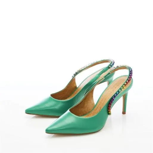 Divah Green Leather Women Moda In Pelle Mid Heel Shoes Divah Green Leather Women Moda In Pelle Mid Heel Shoes