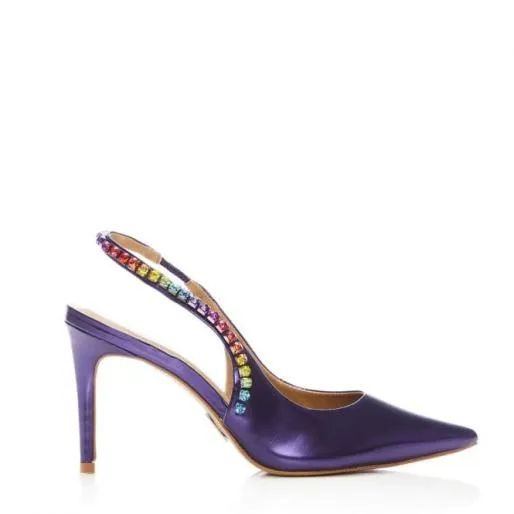 Divah Purple Metallic Leather Women Moda In Pelle Mid Heel Shoes