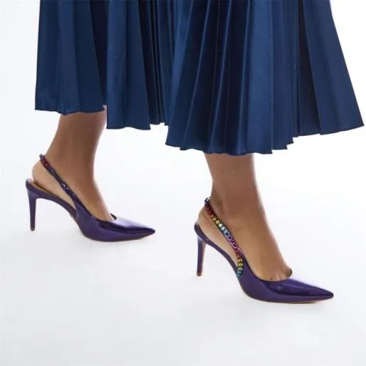 Divah Purple Metallic Leather Women Moda In Pelle Mid Heel Shoes Divah Purple Metallic Leather Women Moda In Pelle Mid Heel Shoes