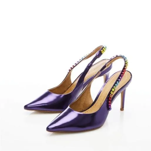 Divah Purple Metallic Leather Women Moda In Pelle Mid Heel Shoes Divah Purple Metallic Leather Women Moda In Pelle Mid Heel Shoes