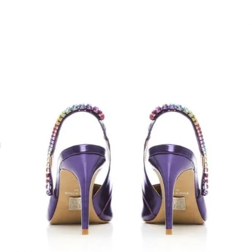 Divah Purple Metallic Leather Women Moda In Pelle Mid Heel Shoes Divah Purple Metallic Leather Women Moda In Pelle Mid Heel Shoes