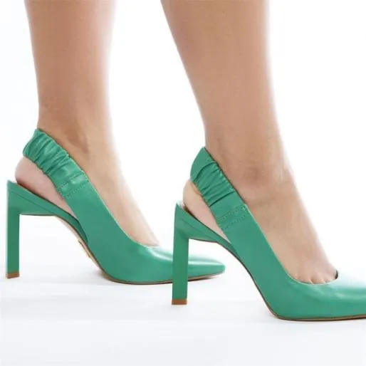 Dynasty Green Leather Women Moda In Pelle Mid Heel Shoes
