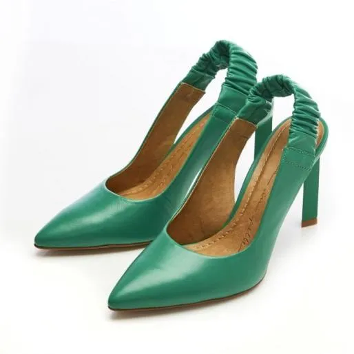 Dynasty Green Leather Women Moda In Pelle Mid Heel Shoes