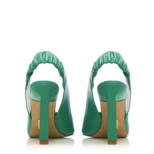 Dynasty Green Leather Women Moda In Pelle Mid Heel Shoes
