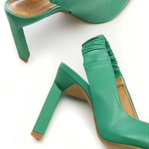 Dynasty Green Leather Women Moda In Pelle Mid Heel Shoes