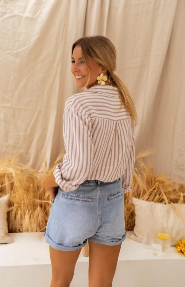 Easy Clothes Beige And Pink Striped LinenEffect Bertha Shirt Women039s Clothing Shirts Easy Clothes Beige And Pink Striped LinenEffect Bertha Shirt Women039s Clothing Shirts