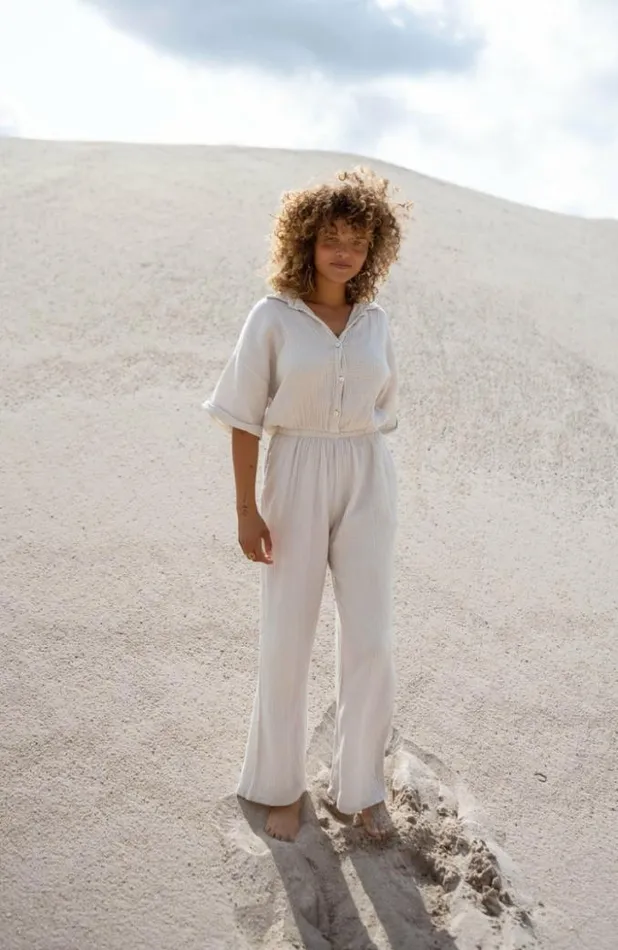 Easy Clothes Beige CottonGauze Toma Jumpsuit Women039s Clothing Jumpsuits and Rompers