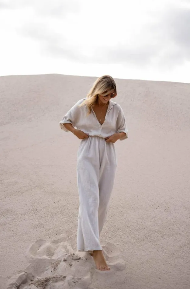 Easy Clothes Beige CottonGauze Toma Jumpsuit Women039s Clothing Jumpsuits and Rompers