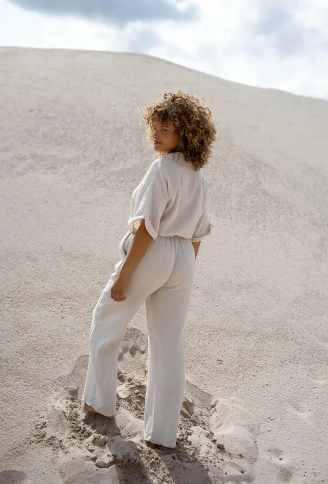 Easy Clothes Beige CottonGauze Toma Jumpsuit Women039s Clothing Jumpsuits and Rompers