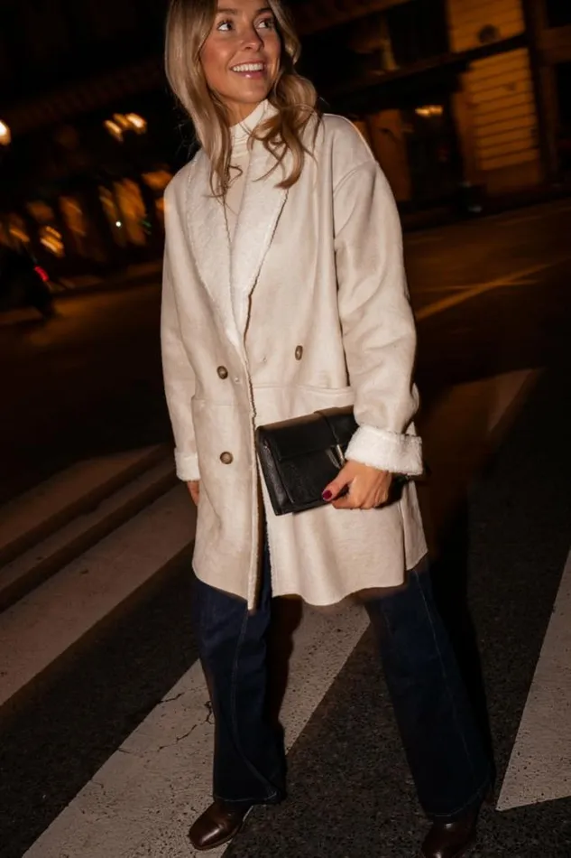 Easy Clothes Beige FauxSheep Fur Paul Coat Women039s Clothing Coats
