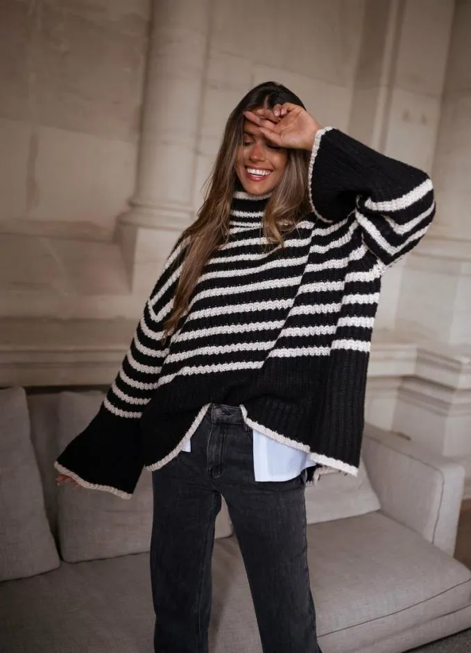 Easy Clothes Black And Ecru Striped Genna Sweater Women039s Clothing Sweaters Easy Clothes Black And Ecru Striped Genna Sweater Women039s Clothing Sweaters