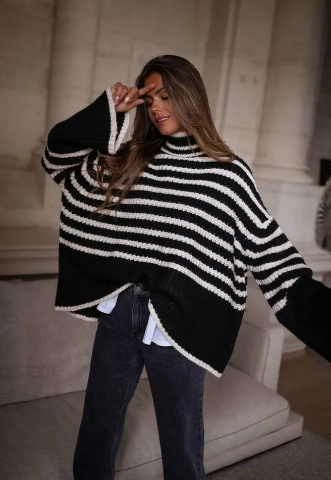 Easy Clothes Black And Ecru Striped Genna Sweater Women039s Clothing Sweaters Easy Clothes Black And Ecru Striped Genna Sweater Women039s Clothing Sweaters