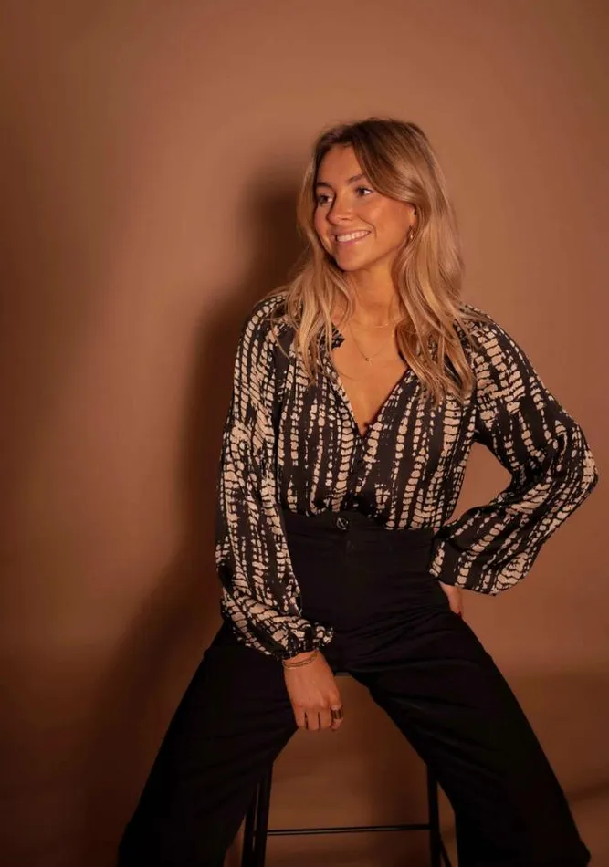 Easy Clothes Black And Taupe Spotted Thiam Blouse Women039s Clothing Blouses