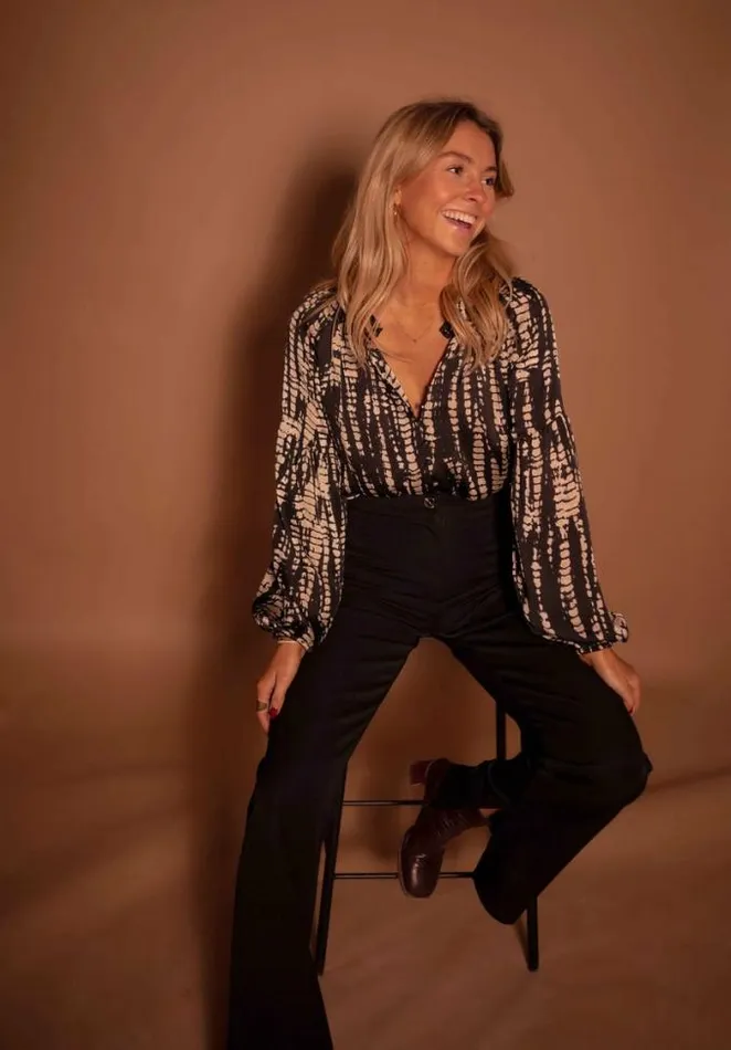 Easy Clothes Black And Taupe Spotted Thiam Blouse Women039s Clothing Blouses