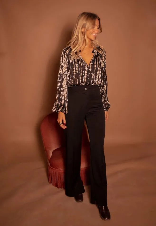 Easy Clothes Black And Taupe Spotted Thiam Blouse Women039s Clothing Blouses