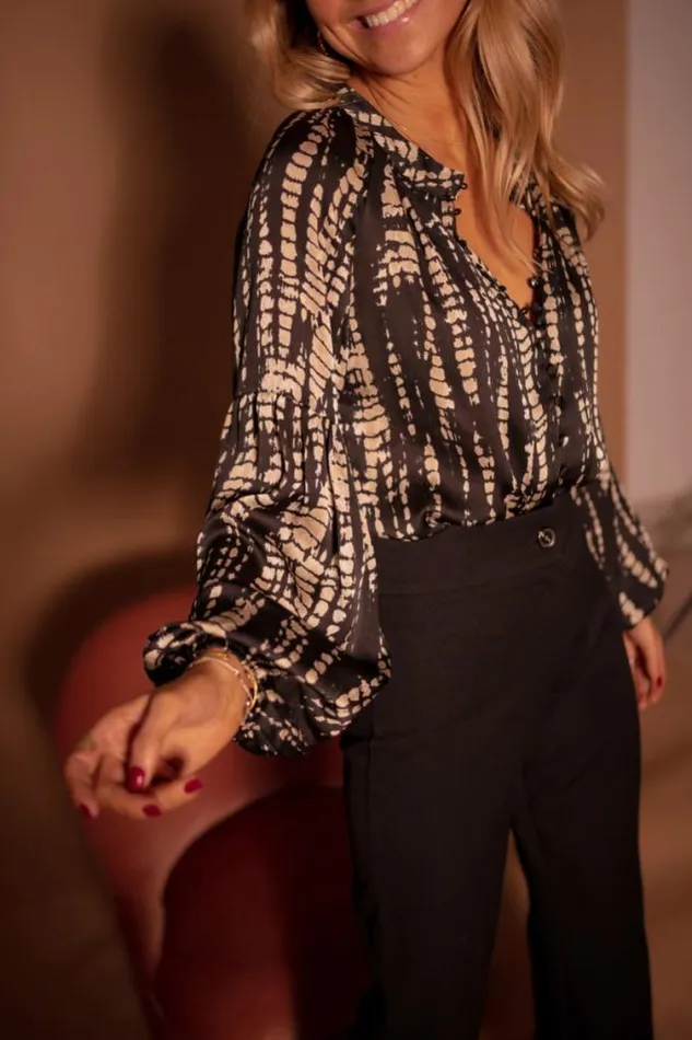Easy Clothes Black And Taupe Spotted Thiam Blouse Women039s Clothing Blouses