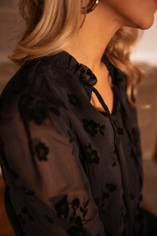 Easy Clothes Black Floral Velvet Maiko Blouse Women039s Clothing Blouses