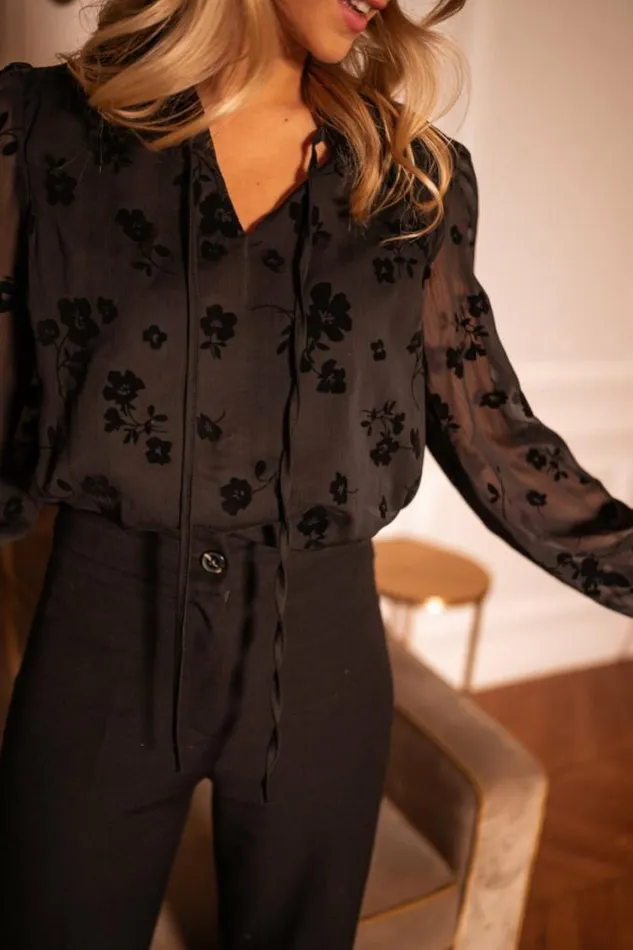 Easy Clothes Black Floral Velvet Maiko Blouse Women039s Clothing Blouses
