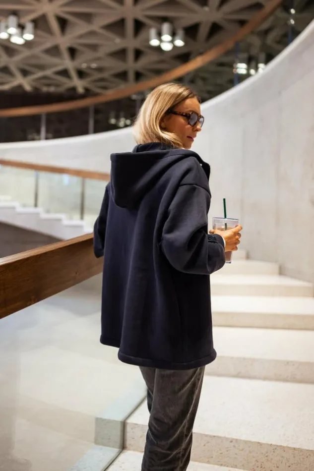 Easy Clothes Blue Marza Cardigan With Hoodie Women039s Clothing Cardigans
