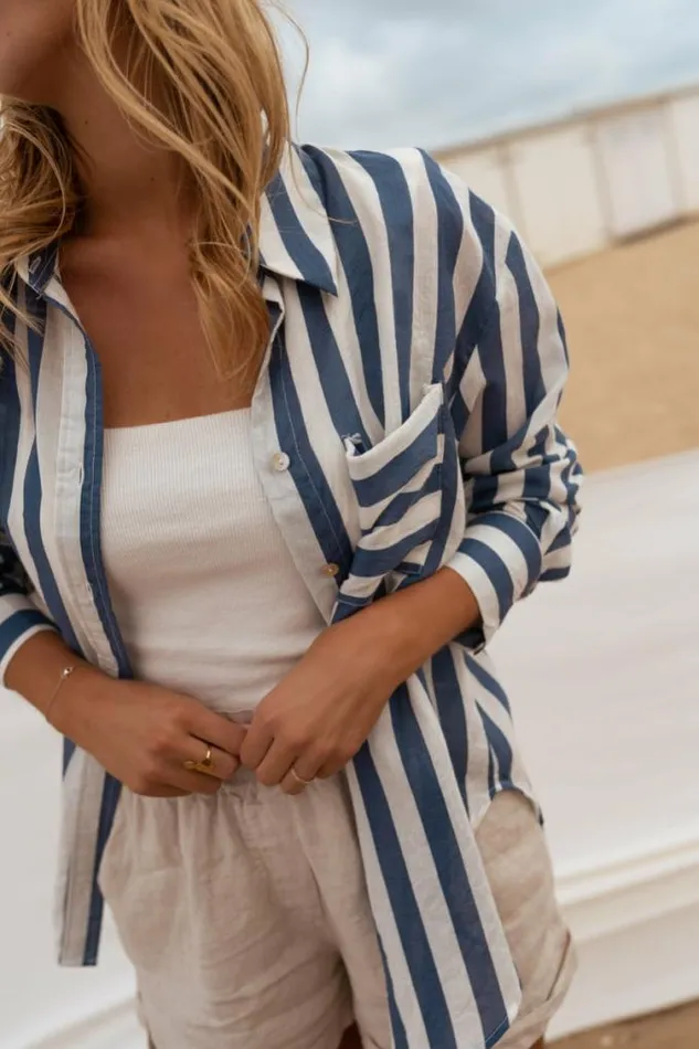 Easy Clothes Blue Striped Benza Shirt Women039s Clothing Shirts