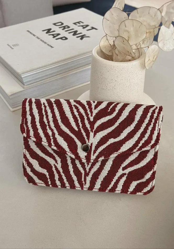 Easy Clothes Burgundy Sona Zebra Pouch Jewelry and Accessories Handbags