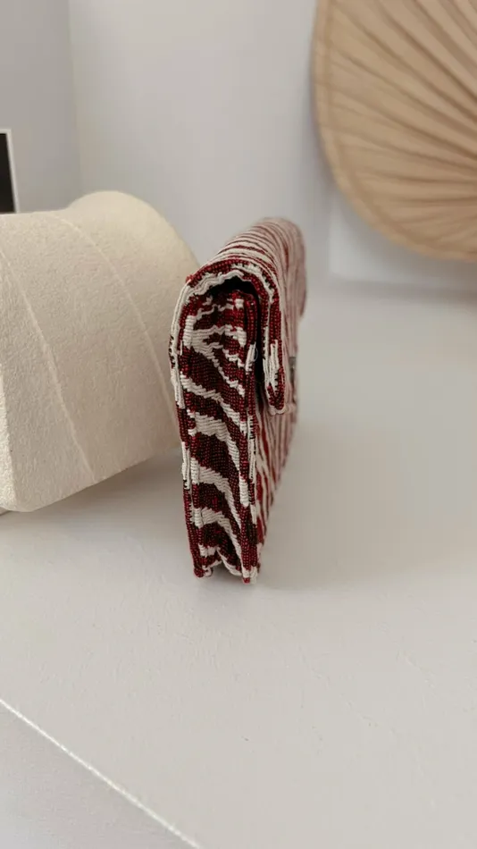Easy Clothes Burgundy Sona Zebra Pouch Jewelry and Accessories Handbags