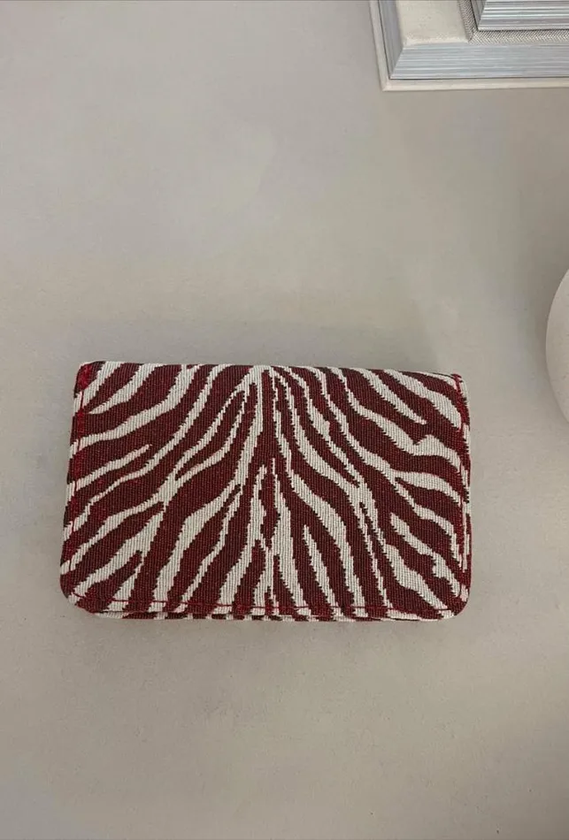 Easy Clothes Burgundy Sona Zebra Pouch Jewelry and Accessories Handbags