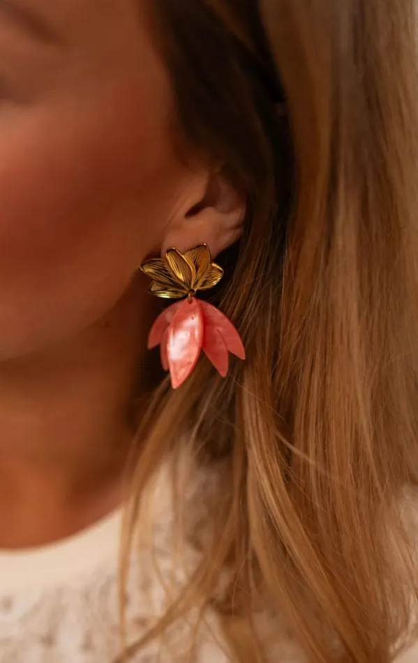 Easy Clothes Coral And Golden Willy Earrings Coral Jewelry and Accessories Earrings
