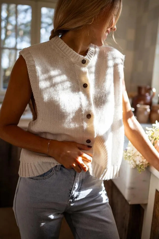 Easy Clothes Ecru Achille Sleeveless Cardigan Women039s Clothing Cardigans