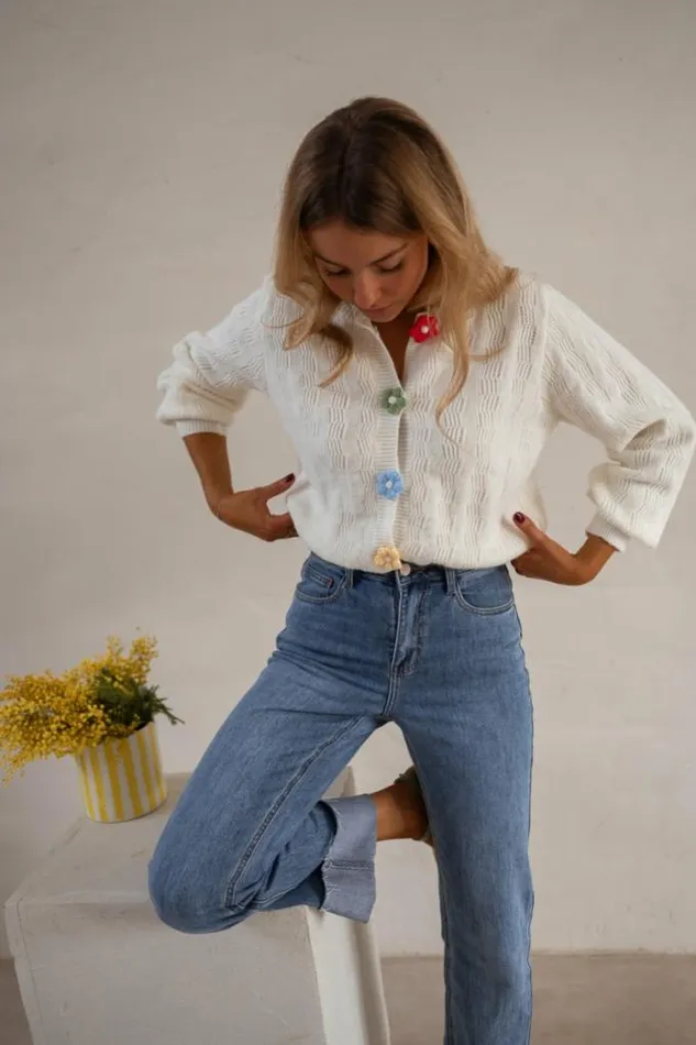Easy Clothes Ecru Alenzo Cardigan With Floral Buttons Women039s Clothing Cardigans Easy Clothes Ecru Alenzo Cardigan With Floral Buttons Women039s Clothing Cardigans