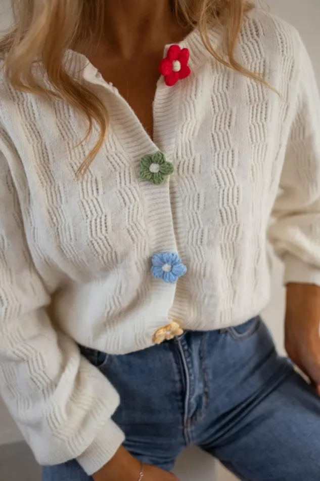 Easy Clothes Ecru Alenzo Cardigan With Floral Buttons Women039s Clothing Cardigans Easy Clothes Ecru Alenzo Cardigan With Floral Buttons Women039s Clothing Cardigans