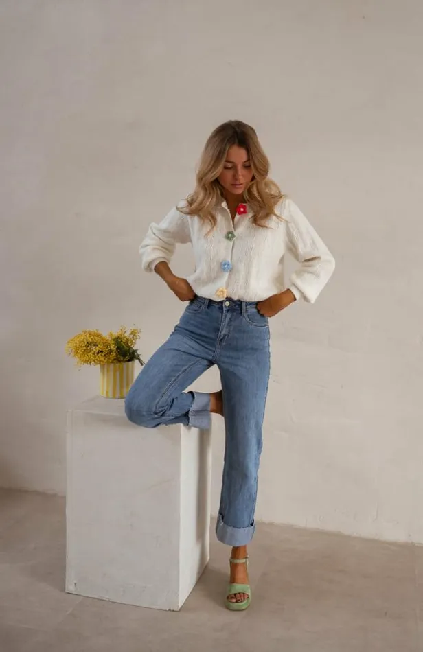 Easy Clothes Ecru Alenzo Cardigan With Floral Buttons Women039s Clothing Cardigans Easy Clothes Ecru Alenzo Cardigan With Floral Buttons Women039s Clothing Cardigans