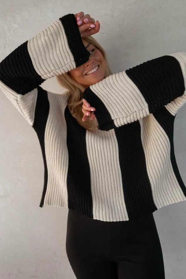 Easy Clothes Ecru And Black Masson Sweater Ecru and Black Women039s Clothing Sweaters