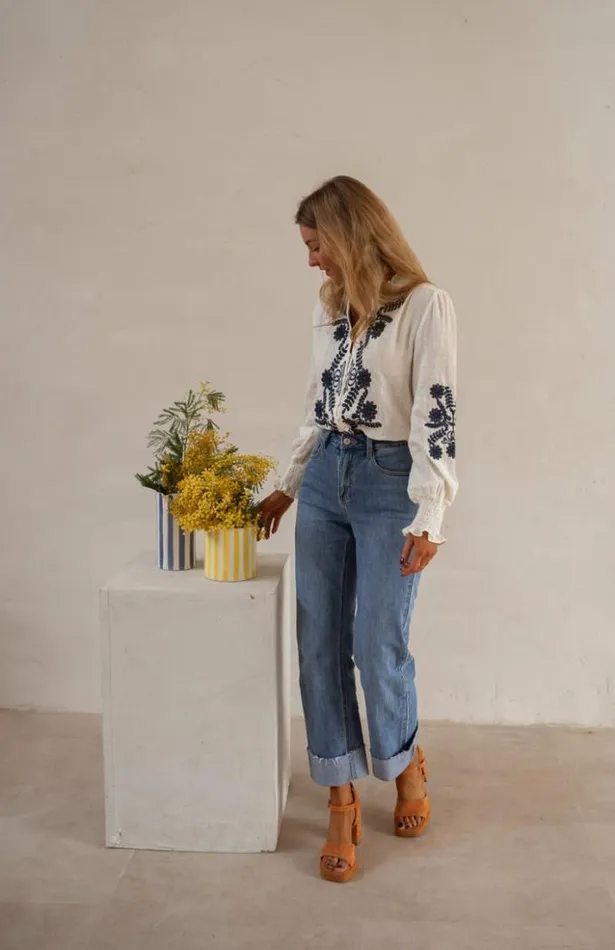 Easy Clothes Ecru And Blue Embroidered Salome Blouse Women039s Clothing Blouses