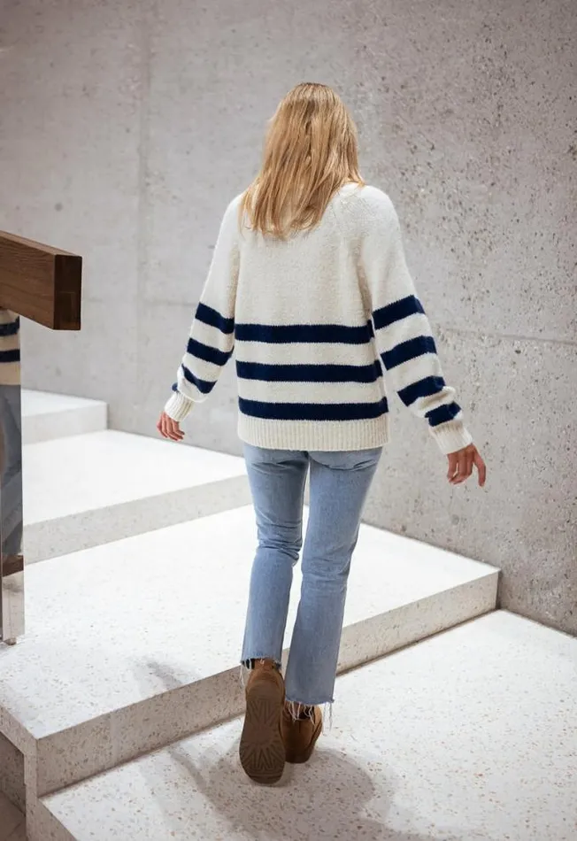 Easy Clothes Ecru And Blue Striped Clara Sweater Women039s Clothing Sweaters Easy Clothes Ecru And Blue Striped Clara Sweater Women039s Clothing Sweaters