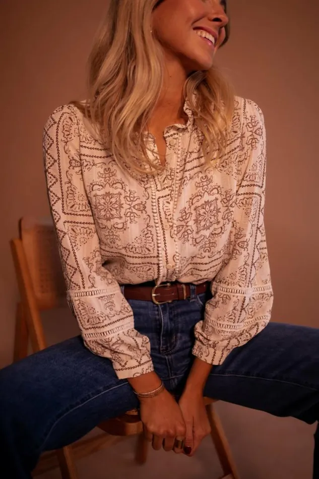 Easy Clothes Ecru And Brown Leya Blouse Women039s Clothing Blouses