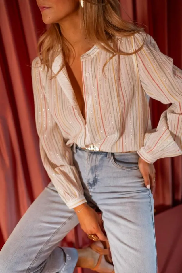 Easy Clothes Ecru And Pastel Striped Josie Shirt Women039s Clothing Shirts