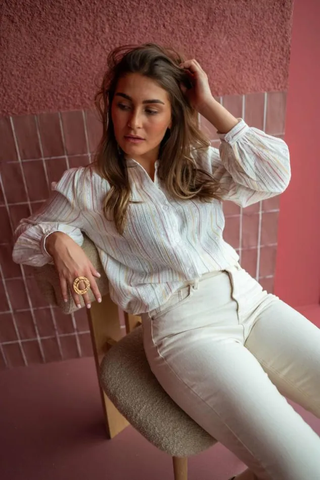 Easy Clothes Ecru And Pastel Striped Josie Shirt Women039s Clothing Shirts Easy Clothes Ecru And Pastel Striped Josie Shirt Women039s Clothing Shirts