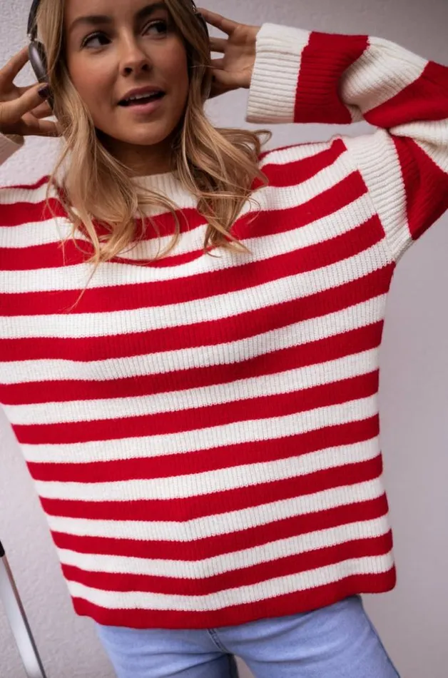 Easy Clothes Ecru And Red Striped Larry Sweater Women039s Clothing Sweaters
