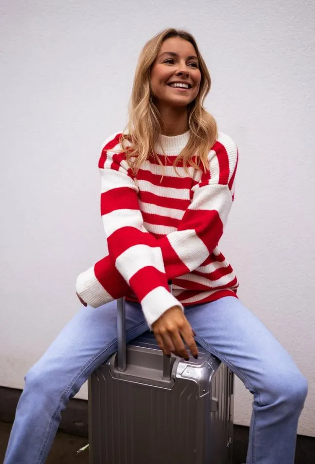Easy Clothes Ecru And Red Striped Larry Sweater Women039s Clothing Sweaters