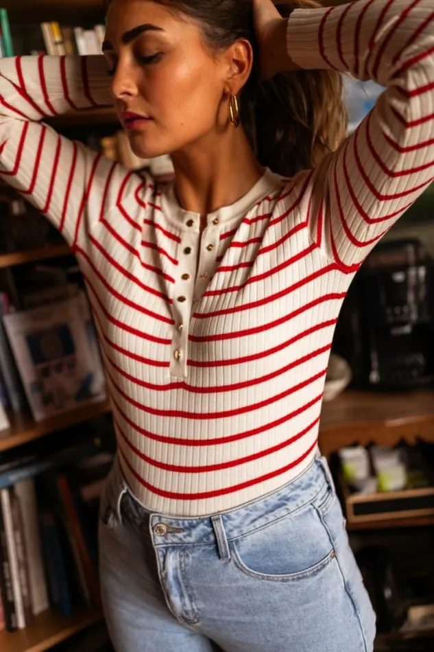 Easy Clothes Ecru And Red Striped Volver Sweater Women039s Clothing Sweaters